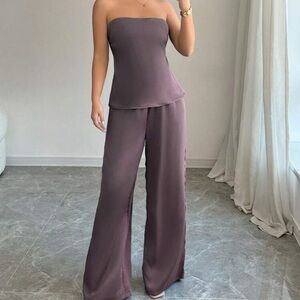 SHEIN Strapless Wide Leg Jumpsuit in Purple